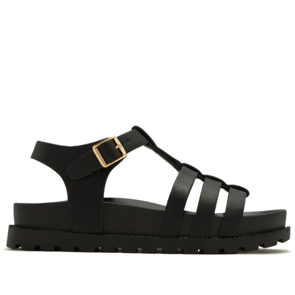 NWT! BLACK OPEN TOE FISHERMAN PLATFORM LUG SOLE SANDALS - Picture 4 of 5